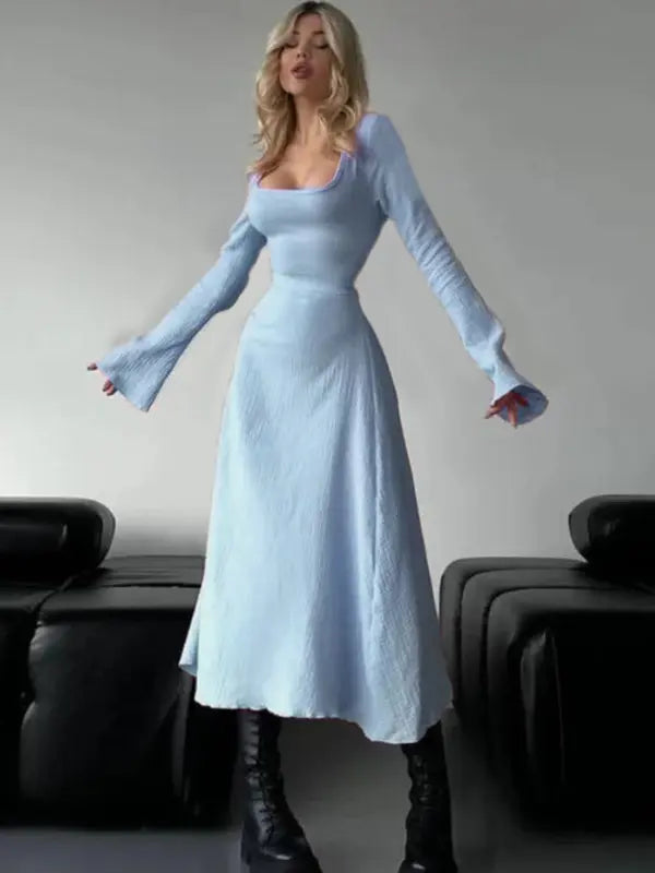 Women's Plain Lace Up Sleeve Dress