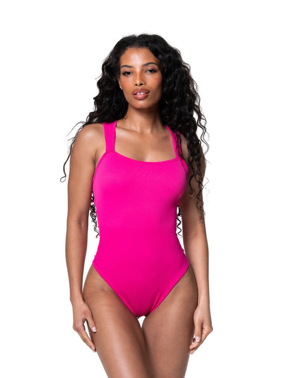 Ribbed Square Neck Shapewear Bodysuit - HeyShape