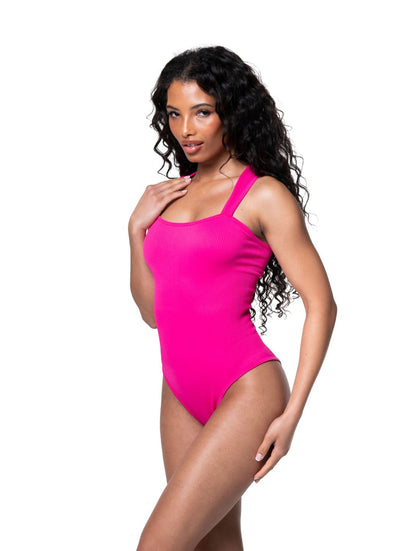 Ribbed Square Neck Shapewear Bodysuit - HeyShape
